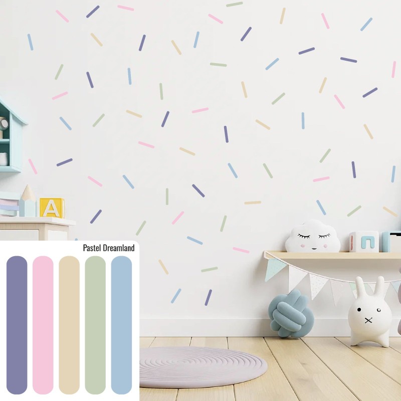 Stickers Vinilo Infantil Confeti Confite Tiras Colores Pastel Dreamland 120un