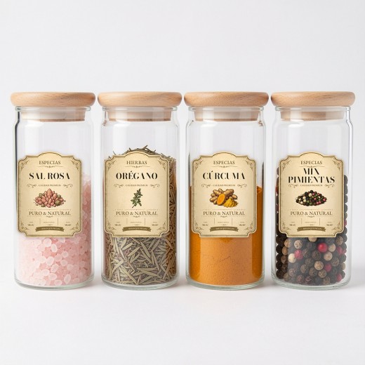 Etiquetas Frasco Especias Apothecary Vintage Vinilo 5x6,5cm x48 unidades