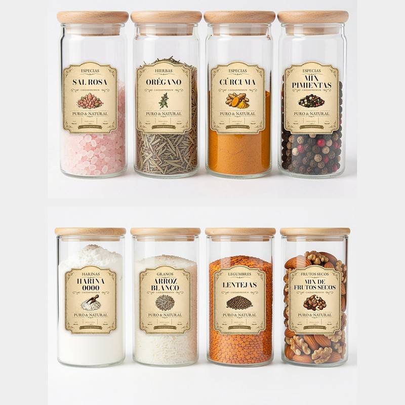 Etiquetas Frasco Especias y Despensa Apothecary Vintage Vinilo 5x6,5cm x96 unidades