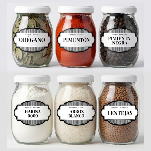 Etiquetas Frasco Yogurt Especias y Despensa Vintage Vinilo 5,1x2,7cm x96 unidades