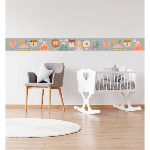 Guarda Infantil Vinilo Adhesivo Animales Estilo Boho 15x120cm Boho Animals 1 Gris