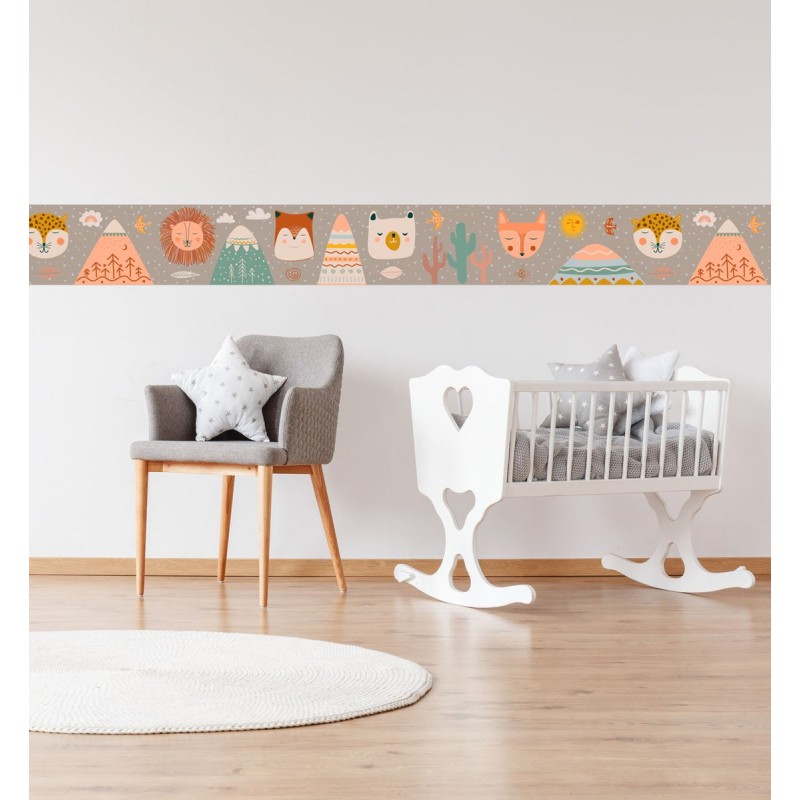 Guarda Infantil Vinilo Adhesivo Animales Estilo Boho 15x120cm Boho Animals 2 Marrón