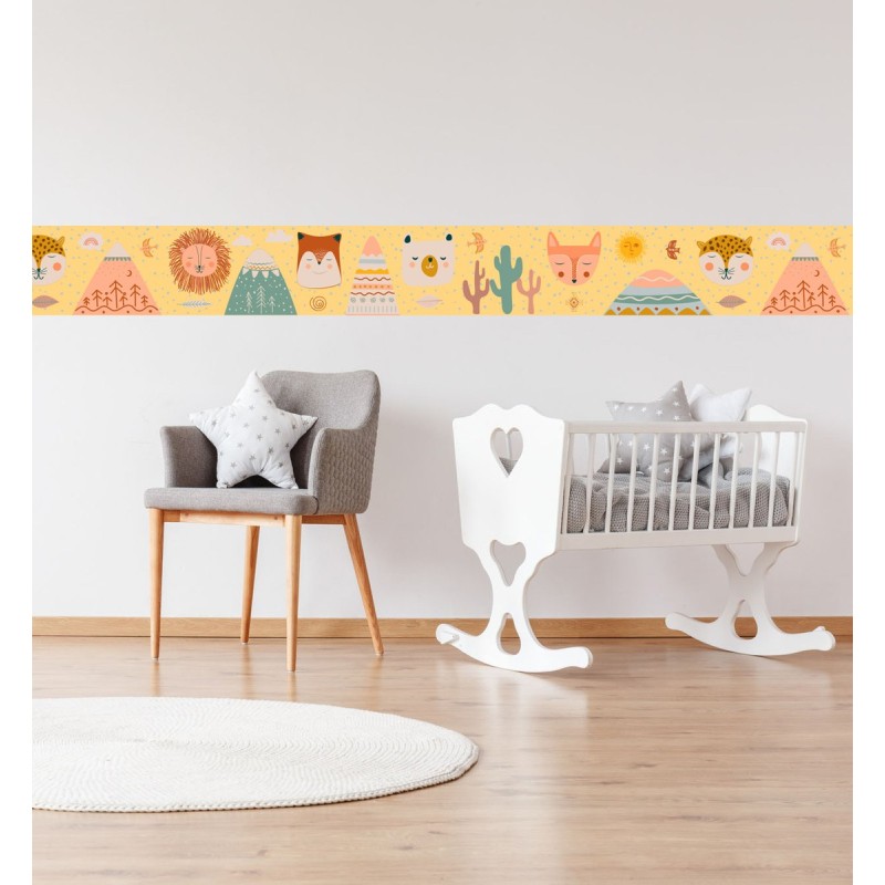 Guarda Infantil Vinilo Adhesivo Animales Estilo Boho 15x120cm Boho Animals 3 Amarillo