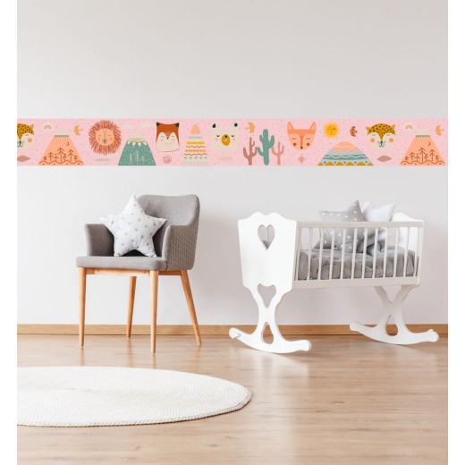 Guarda Infantil Vinilo Adhesivo Animales Estilo Boho 15x120cm Boho Animals 4 Rosa