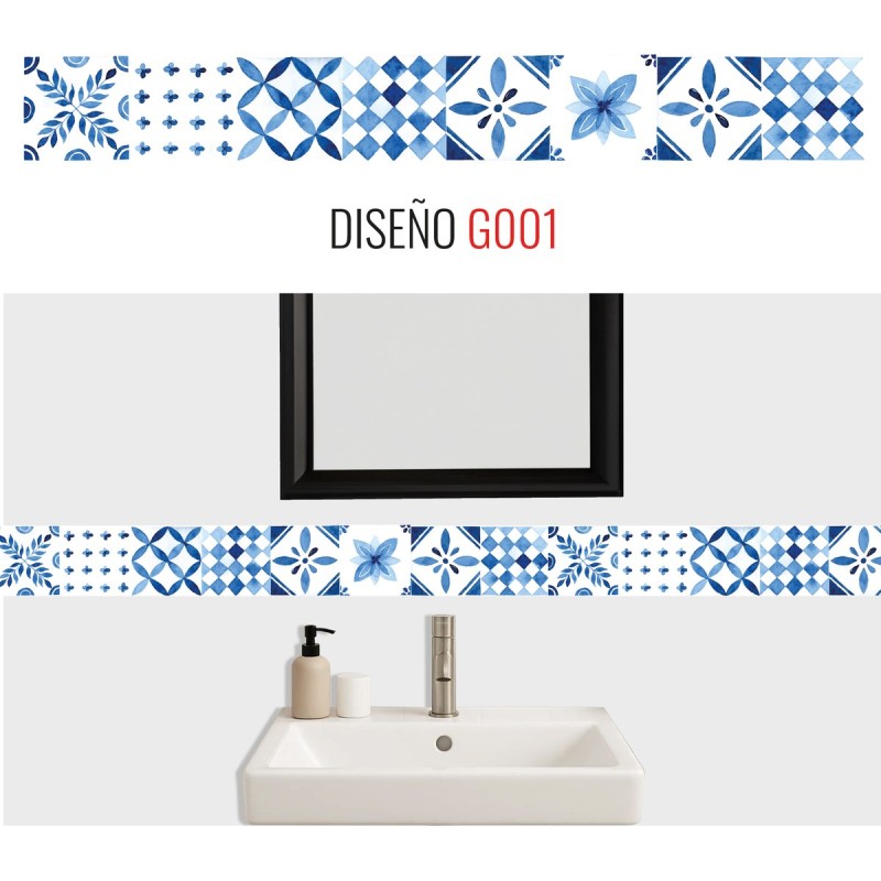Guarda Mosaicos Adhesivos Vinilo Azulejo 15cm x 1,20m Diseño G001