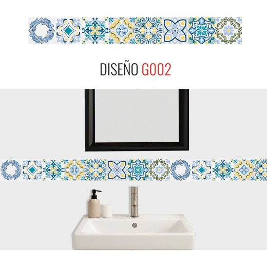 Guarda Mosaicos Adhesivos Vinilo Azulejo 15cm x 1,20m Diseño G002