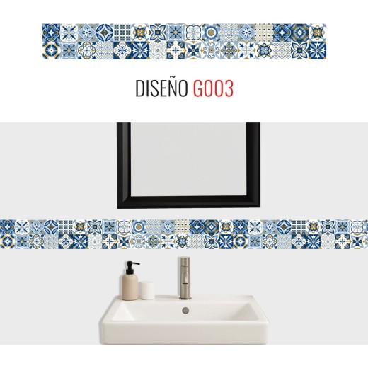 Guarda Mosaicos Adhesivos Vinilo Azulejo 15cm x 1,20m Diseño G003
