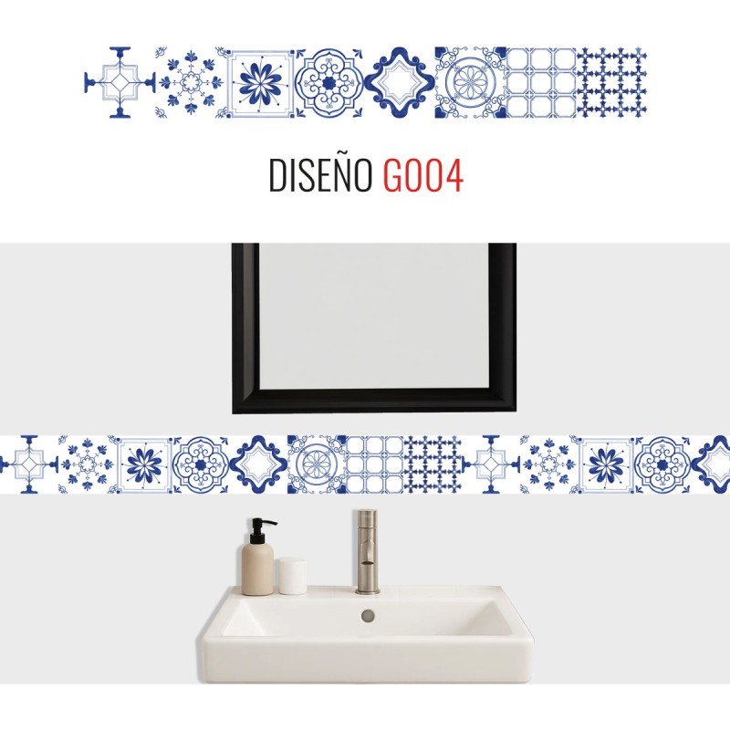 Guarda Mosaicos Adhesivos Vinilo Azulejo 15cm x 1,20m Diseño G004