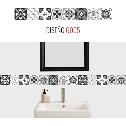 Guarda Mosaicos Adhesivos Vinilo Azulejo 15cm x 1,20m Diseño G005
