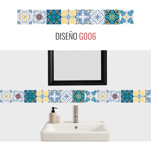 Guarda Mosaicos Adhesivos Vinilo Azulejo 15cm x 1,20m Diseño G006