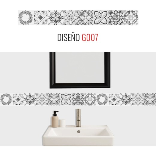 Guarda Mosaicos Adhesivos Vinilo Azulejo 15cm x 1,20m Diseño G007