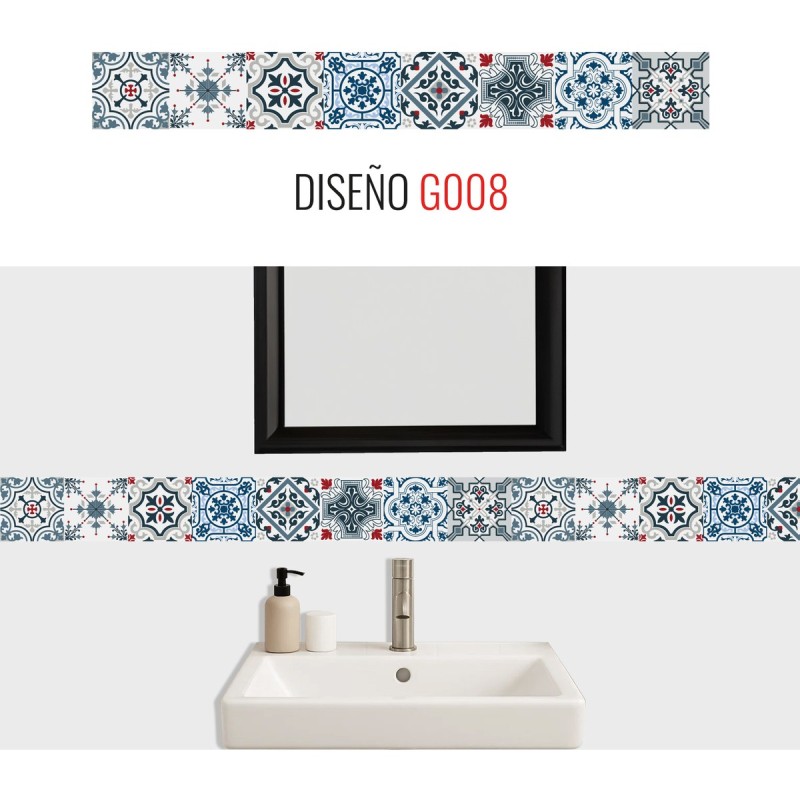 Guarda Mosaicos Adhesivos Vinilo Azulejo 15cm x 1,20m Diseño G008