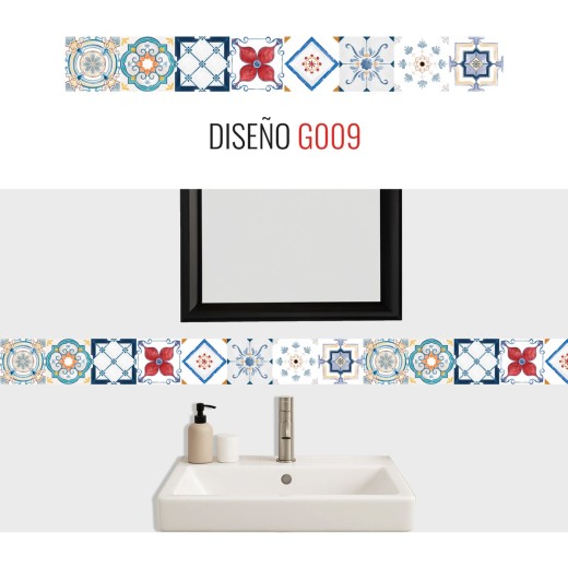 Guarda Mosaicos Adhesivos Vinilo Azulejo 15cm x 1,20m Diseño G009