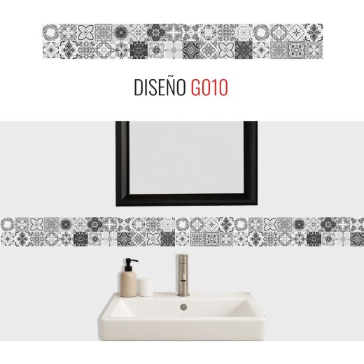 Guarda Mosaicos Adhesivos Vinilo Azulejo 15cm x 1,20m Diseño G010