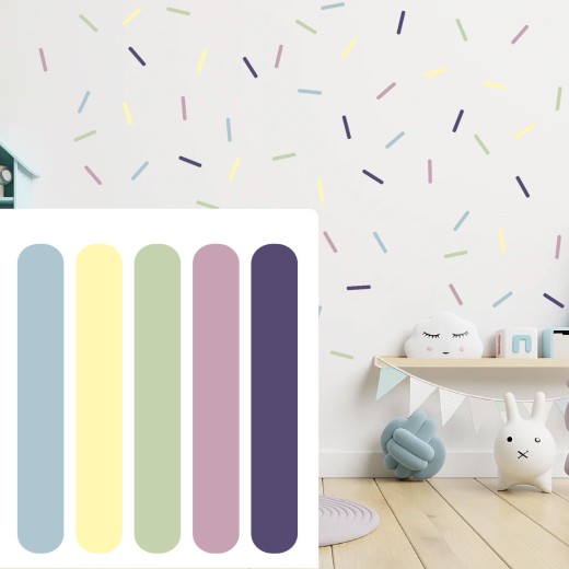 Stickers Vinilo Infantil Confeti Confite Tiras Colores Pastel Serenity 120un