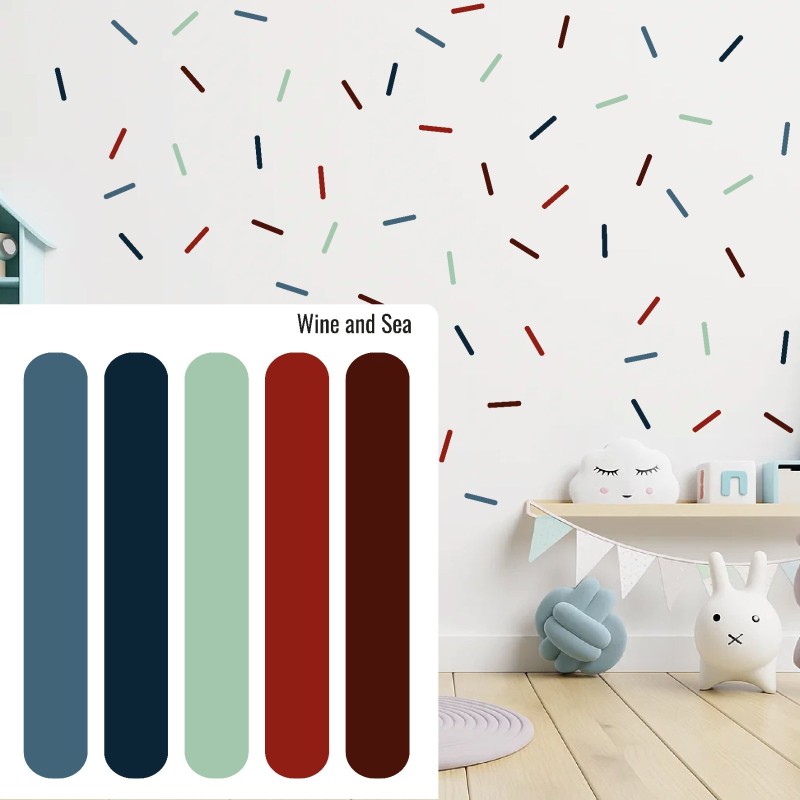 Stickers Vinilo Infantil Confeti Confite Tiras Colores Wine and Sea 120un