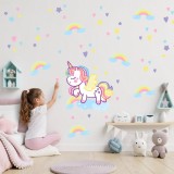 Vinilo Decorativo Infantil Unicornio Alas Arcoíris Estrellas Corazones XL 120x70cm