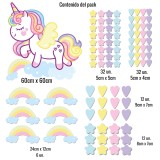 Vinilo Decorativo Infantil Unicornio Alas Arcoíris Estrellas Corazones XL 120x70cm