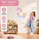 Vinilo Decorativo Infantil Unicornio Alas Arcoíris Estrellas Corazones XL 120x70cm