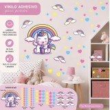 Vinilo Decorativo Infantil Unicornio Milkshake Arcoíris Estrellas Corazones XL 120x70cm