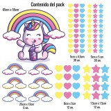 Vinilo Decorativo Infantil Unicornio Milkshake Arcoíris Estrellas Corazones XL 120x70cm