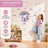 Vinilo Decorativo Infantil Unicornio Milkshake Arcoíris Estrellas Corazones XL 120x70cm