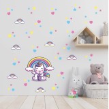 Vinilo Decorativo Infantil Unicornio Milkshake Arcoíris Estrellas Corazones XL 120x70cm