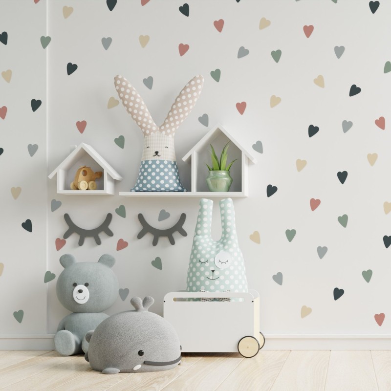 Stickers Vinilo Infantil Corazones Colores Earthy Tones 120un