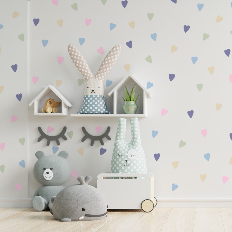 Stickers Vinilo Infantil Corazones Colores Pastel Dreamland 120un