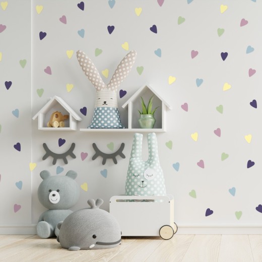 Stickers Vinilo Infantil Corazones Colores Pastel Serenity 120un