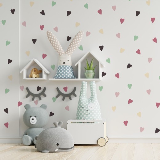 Stickers Vinilo Infantil Corazones Colores Peachy Delight 120un