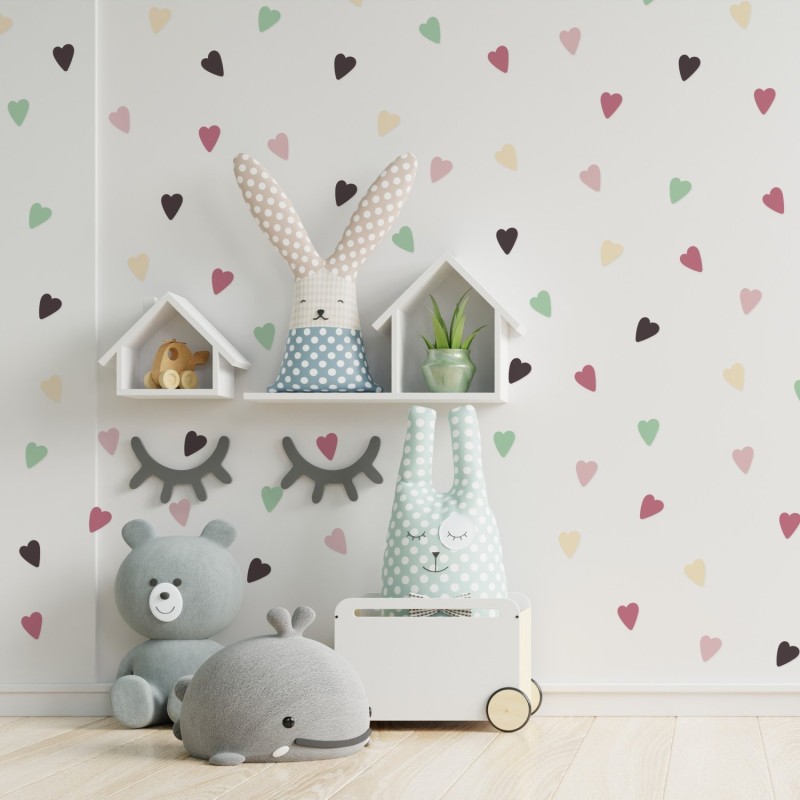 Stickers Vinilo Infantil Corazones Colores Peachy Delight 120un