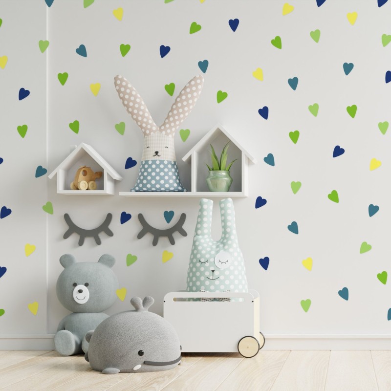 Stickers Vinilo Infantil Corazones Colores Space Lemon 120un