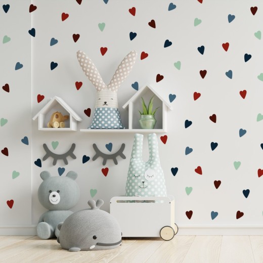Stickers Vinilo Infantil Corazones Colores Wine and Sea 120un