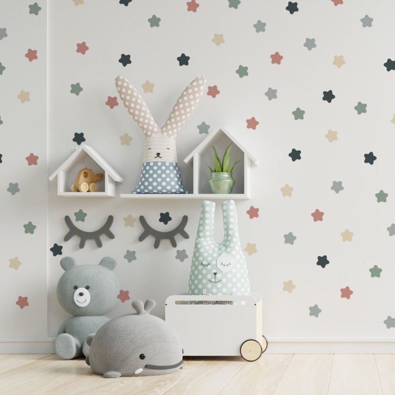 Stickers Vinilo Infantil Estrellas Colores Earthy Tones 120un
