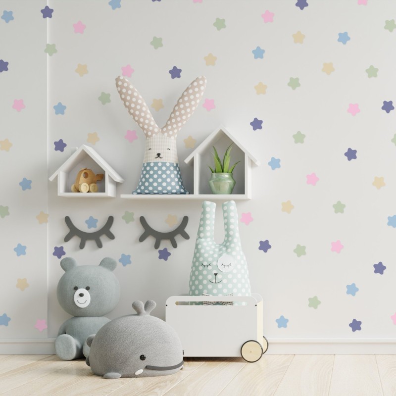 Stickers Vinilo Infantil Estrellas Colores Pastel Dreamland 120un