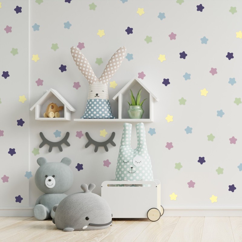 Stickers Vinilo Infantil Estrellas Colores Pastel Serenity 120un