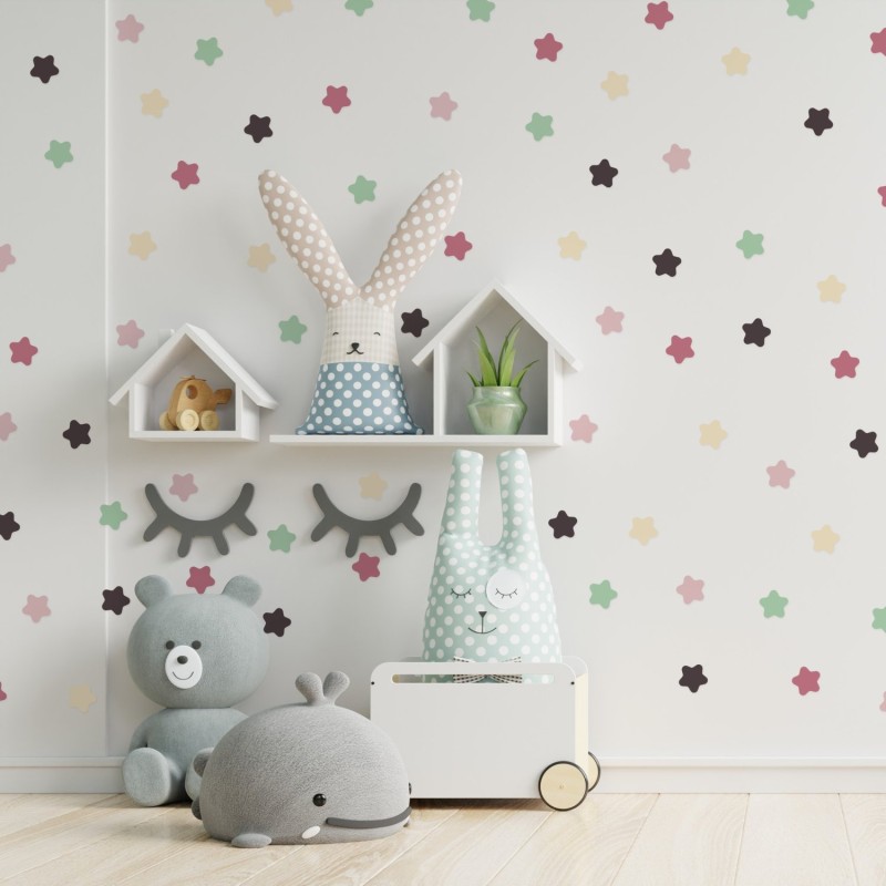 Stickers Vinilo Infantil Estrellas Colores Peachy Delight 120un