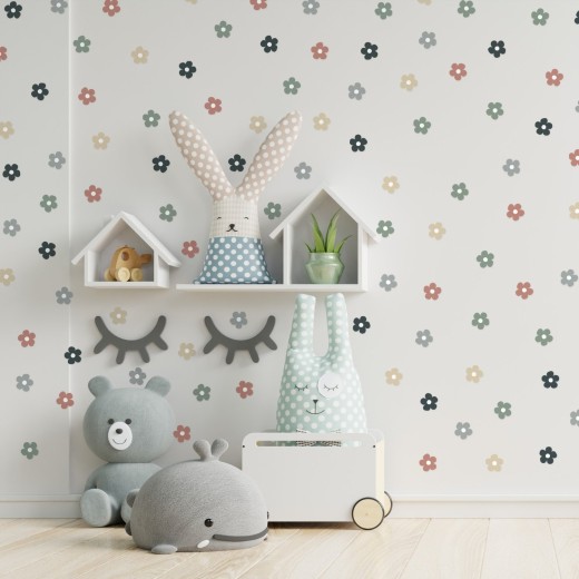 Stickers Vinilo Infantil Flores A Colores Earthy Tones 120un