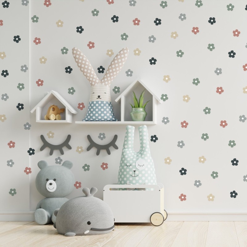 Stickers Vinilo Infantil Flores A Colores Earthy Tones 120un