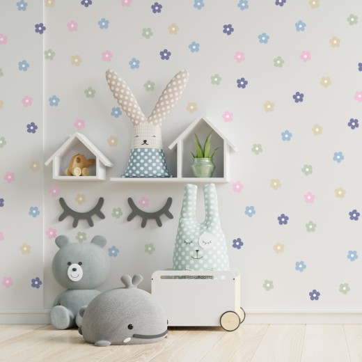 Stickers Vinilo Infantil Flores A Colores Pastel Dreamland 120un