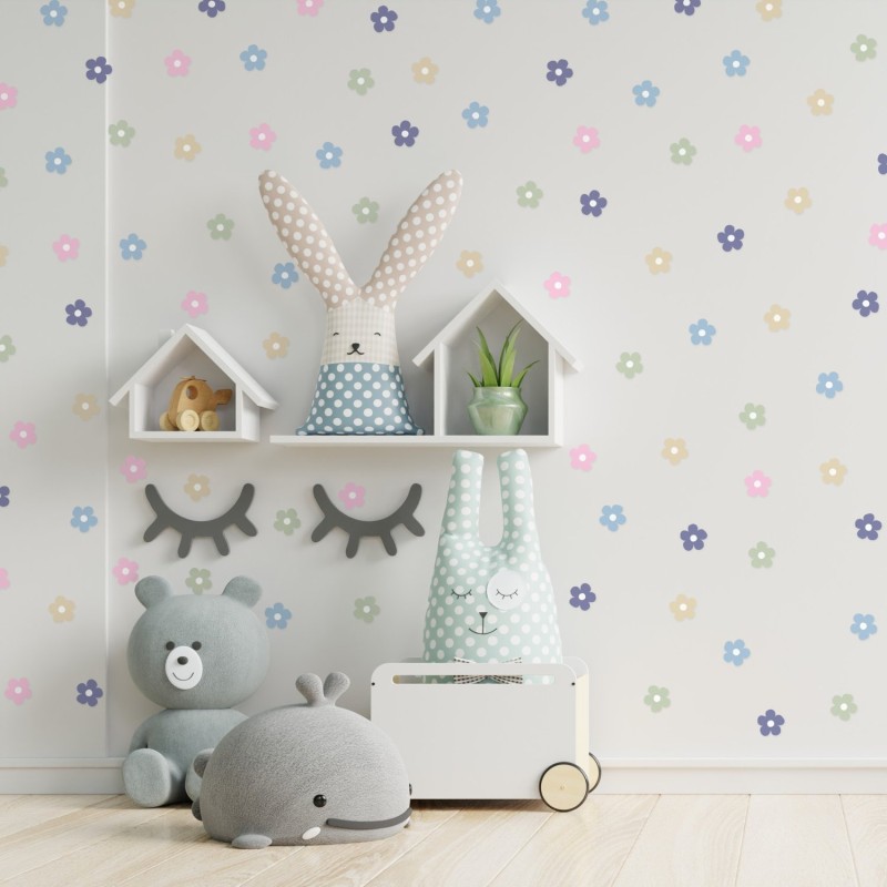 Stickers Vinilo Infantil Flores A Colores Pastel Dreamland 120un
