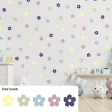 Stickers Vinilo Infantil Flores A Colores Pastel Serenity 120un