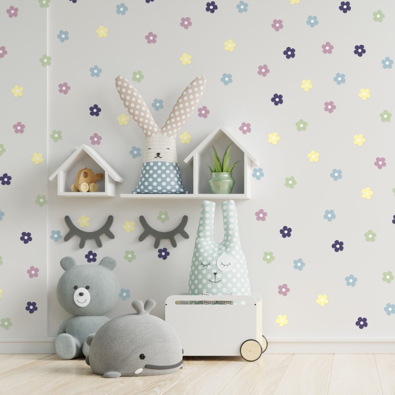 Stickers Vinilo Infantil Flores A Colores Pastel Serenity 120un