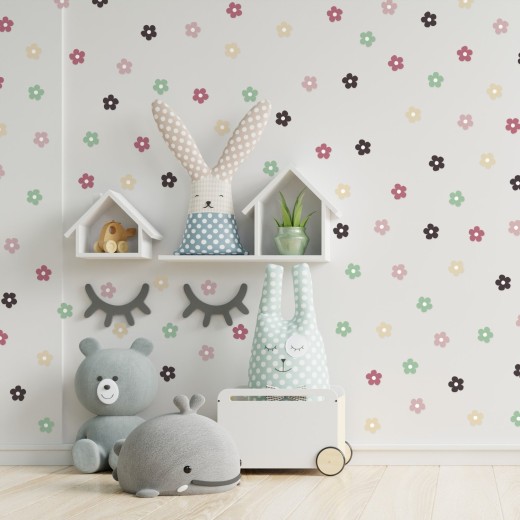 Stickers Vinilo Infantil Flores A Colores Peachy Delight 120un
