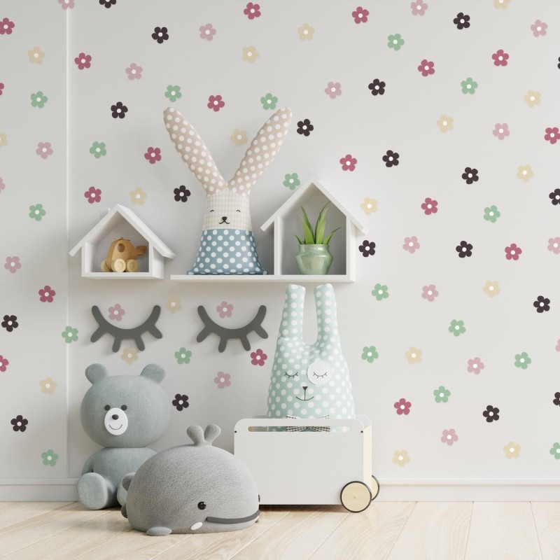 Stickers Vinilo Infantil Flores A Colores Peachy Delight 120un