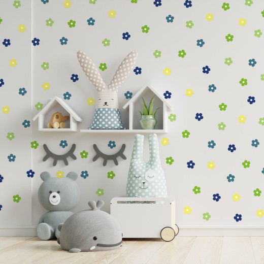 Stickers Vinilo Infantil Flores A Colores Space Lemon 120un