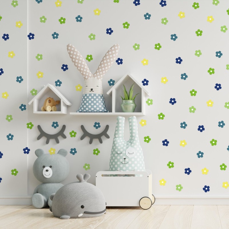 Stickers Vinilo Infantil Flores A Colores Space Lemon 120un