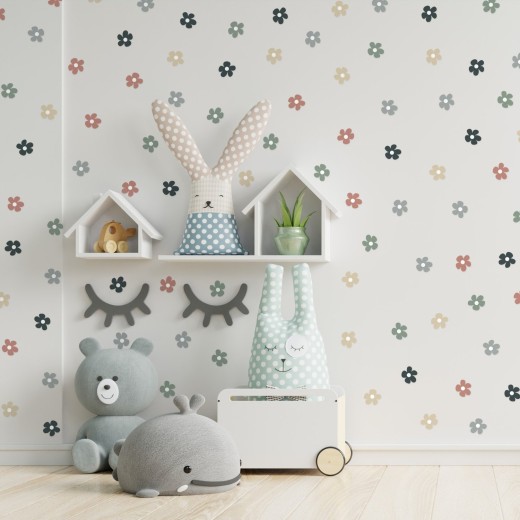 Stickers Vinilo Infantil Flores B Colores Earthy Tones 120un