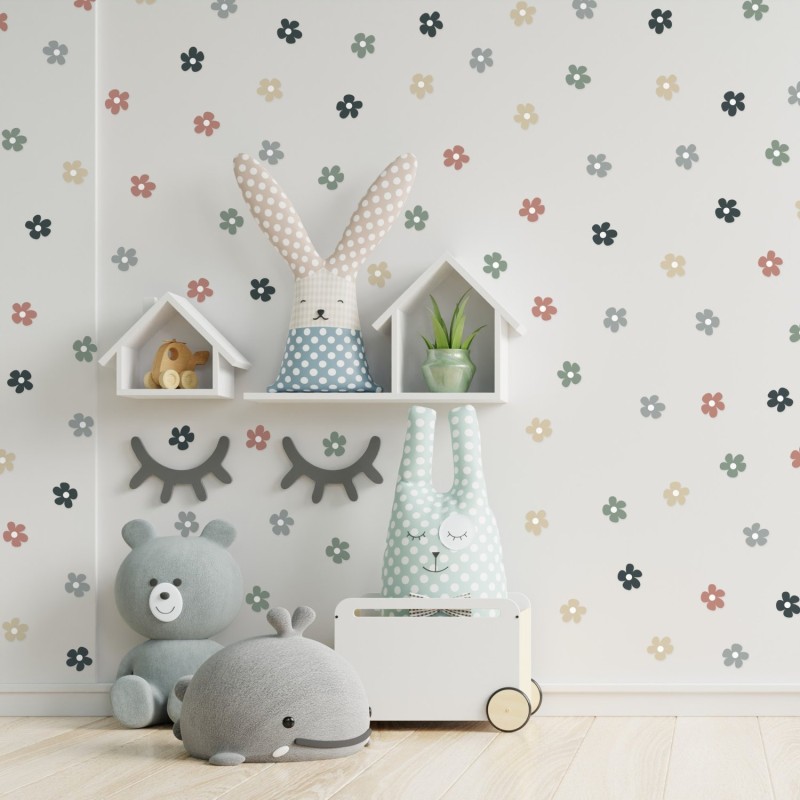 Stickers Vinilo Infantil Flores B Colores Earthy Tones 120un